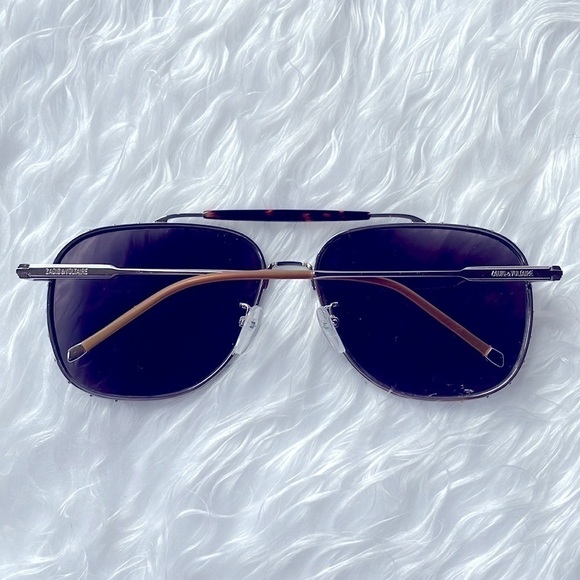 Zadig & Voltaire Pilot Aviator Sunglasses Metal Frame Blue Reflective Lens
